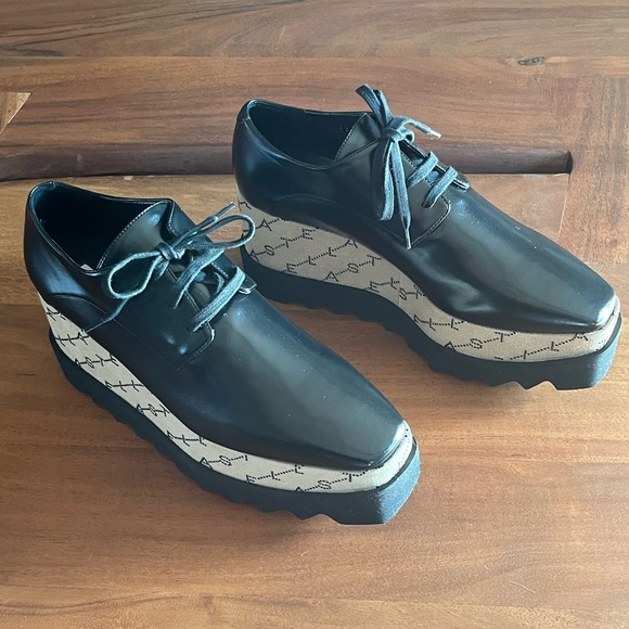 Stella McCartney Elyse Platform NEW Black Monogrammed Shoes Womens US6.5 EU36.5 - Picture 2 of 16